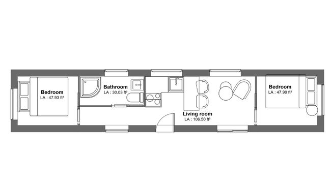40 ft container house - Layout example 02