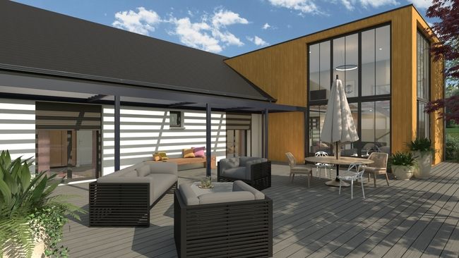 Rendu 3D extension toit plat 2 étages