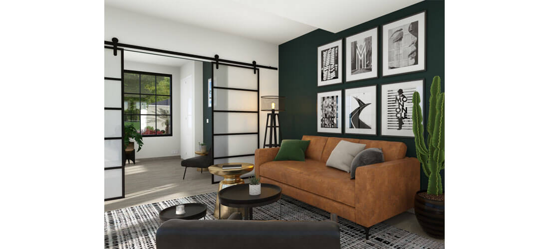 Cedreo 3D render of a living room with the sofa aginst the wall