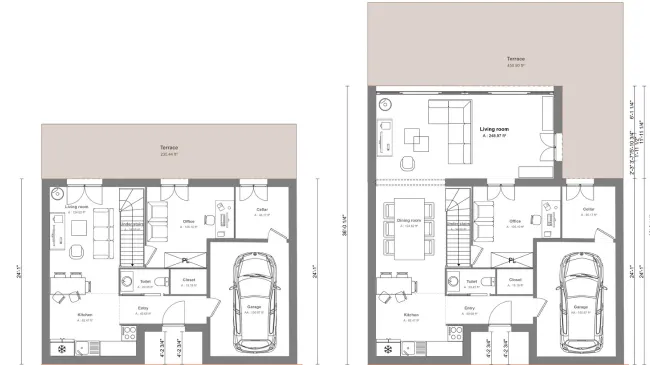 2D floor plans before and after of an addition project created with Cedreo