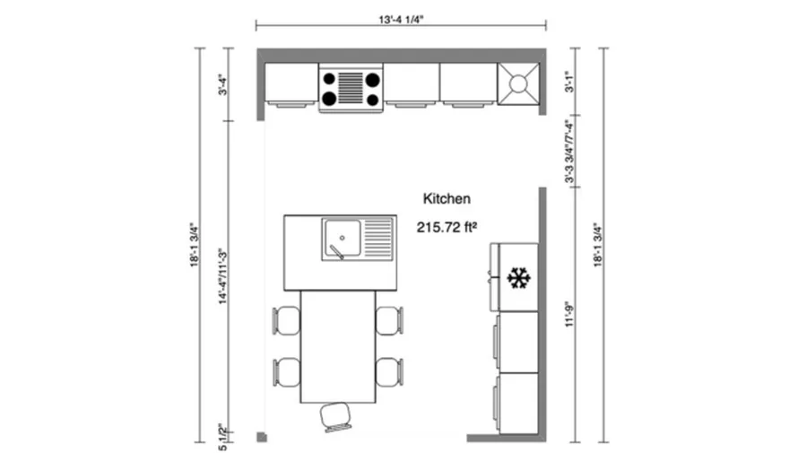2D floor plan of a kitchen designed with Cedreo
