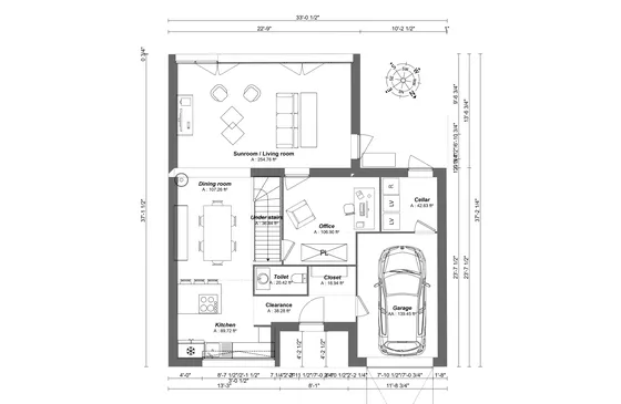2D floor plan of a house with a sunroom extension designed with Cedreo