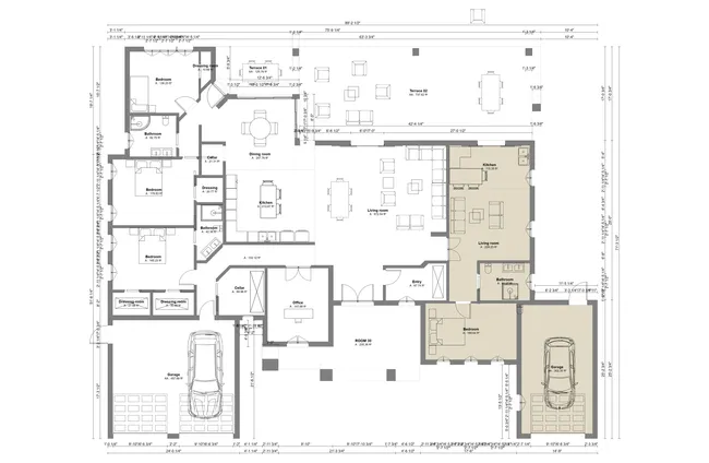 2D floor plan with in-law suite addition by Cedreo