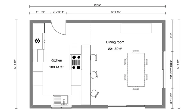 2D floor plan of a open kitchen by Cedreo