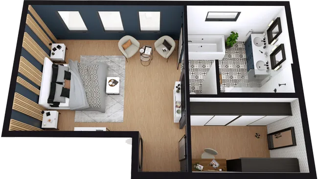 3D floor plan of a master suite addition by Cedreo