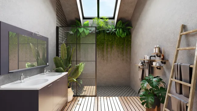 3D render of a biophilic design bathroom created with Cedreo