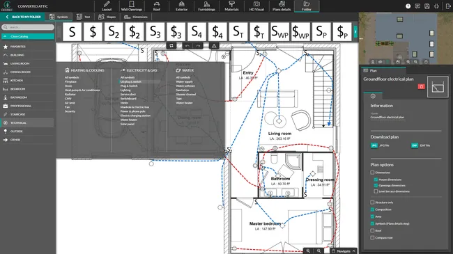 Cedreo software screenshot: electrical plan library