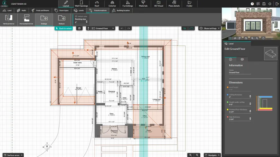 Cedreo software screenshot of the layout step to transform your floor plans