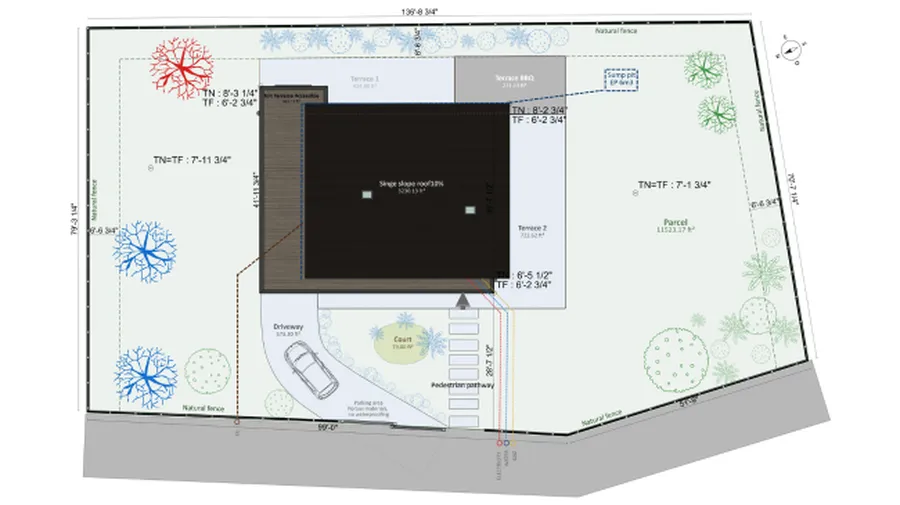 Site plan of a modern residential house by Cedreo
