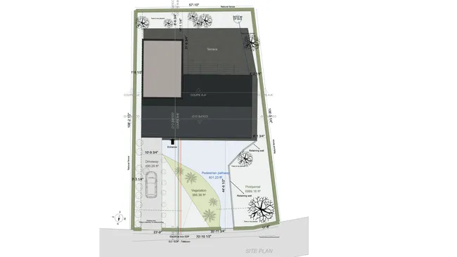 Site plan with an L‑shaped addition created with Cedreo