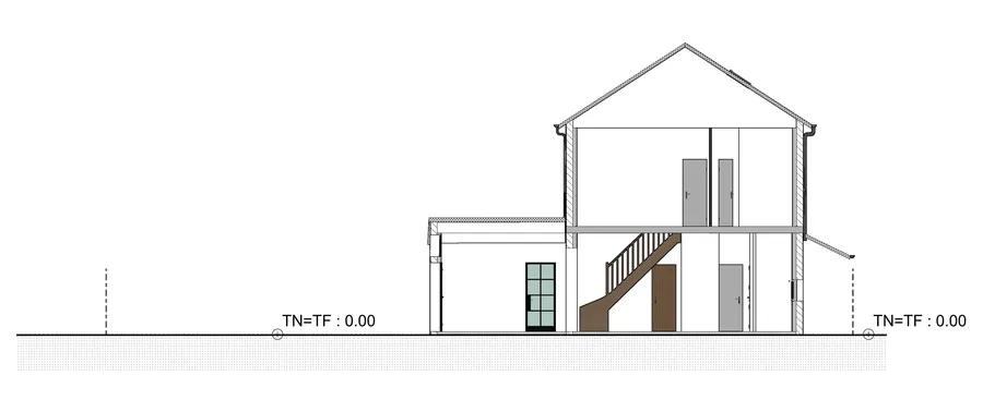 plan de coupe d'une maison avec un projet d'extension véranda réalisé par Cedreo