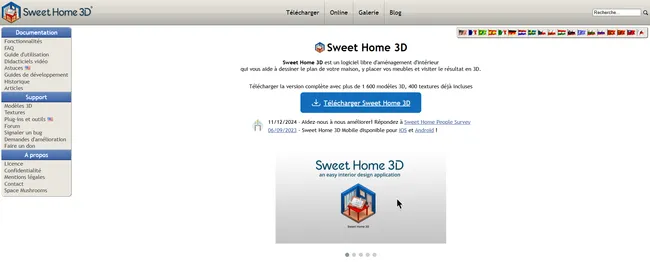 capture d'écran site web Sweet Home 3D