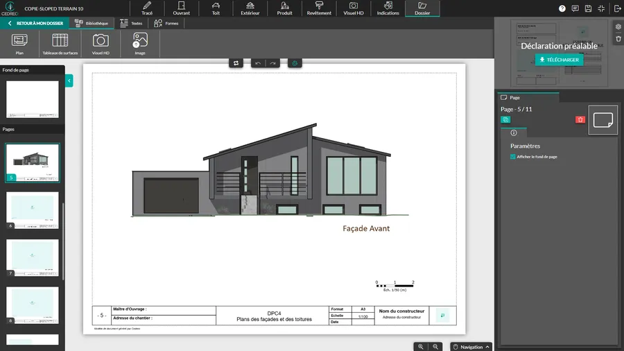 interface logiciel Cedreo pour création des plans de façade pour les dossiers d'urbanisme