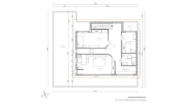 Plan 2D du 1er étage d'une maison moderne réalisé avec Cedreo