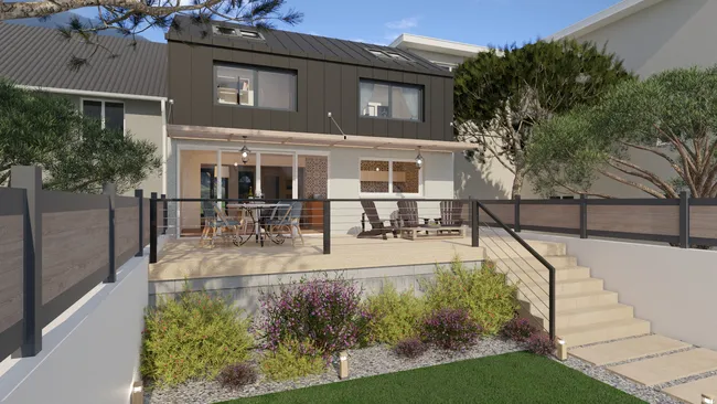 Rendu 3D d'une maison avec surélévation créé avec Cedreo