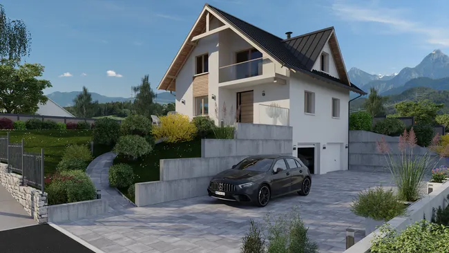 Rendu 3D d'une maison chalet moderne réalisé avec Cedreo
