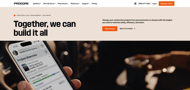 screenshot home page procore