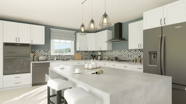 3D render of a kitchen with smart features by Cedreo