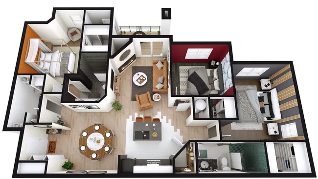 3-bedroom apartment 3D floor plan by Cedreo