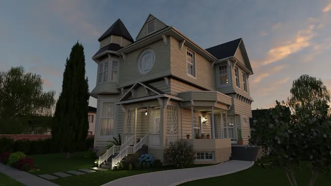 Queen Anne house example - 3D render by Cedreo