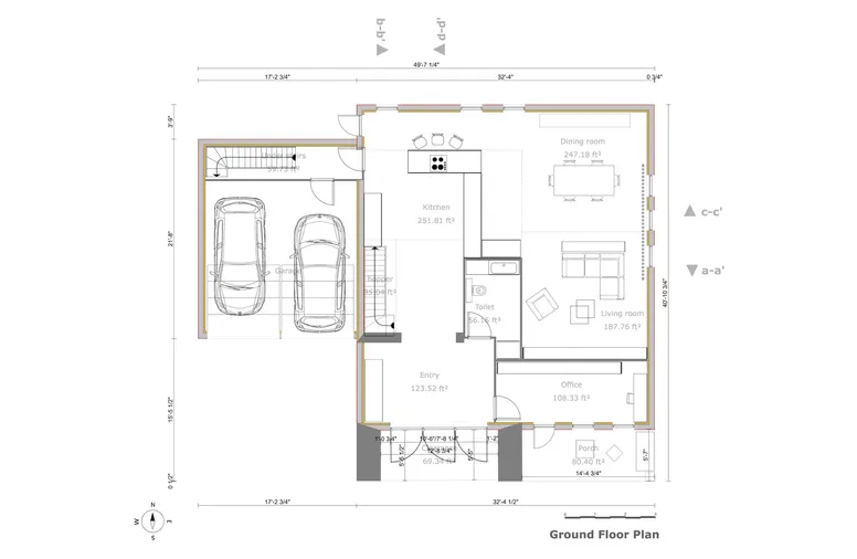 2D ground floor plan with symbols designed with Cedreo