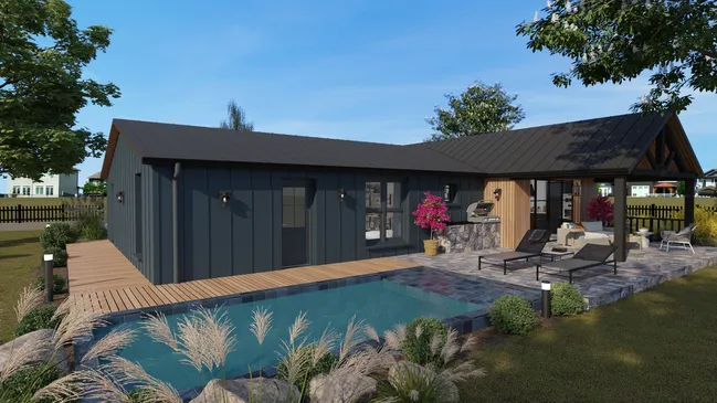 3D render by Cedreo of a Ranch modular house - rear facade